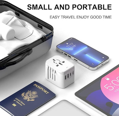 Universal International Power Travel Plug Adapter, 5 in 1 European Travel Plug Adapter W/ 3.5A 2xUSB-A and 2xUSB C Wall Charger and Worldwide AC Outlet for Europe USA UK AUS Asia