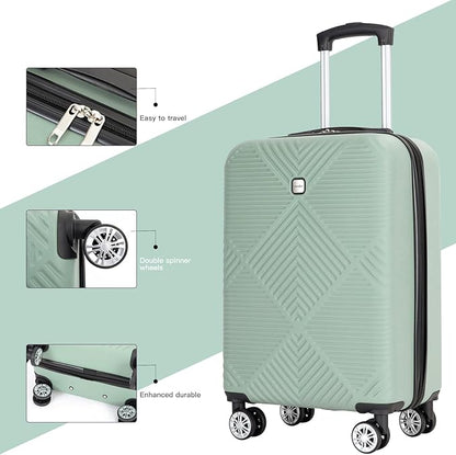 Luggage 4 Piece Set, Hardshell ABS Suitcase Set with Double Spinner Wheels, Lightweight Durable Large Luggage set, Carry On and Checked Travel Luggage, Olive Green