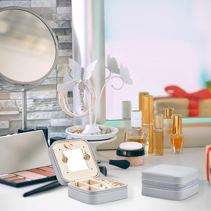10 Pcs Travel Jewelry Case Bridesmaid Gift Boxes Jewelry Travel Organizer With Mirror Small Jewelry Box Mini Storage Organizer Box for Women Girls Earrings Rings Necklaces