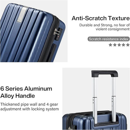 Hanke Expandable Hardshell Luggage Sets 3 piece Carry On Luggage with Wheels Suitcases Lightweight Checked Travel Luggage Rolling Large Suitcase Travel Luggage Bag Woman Men 20/24/29 Inch(Dark Blue)