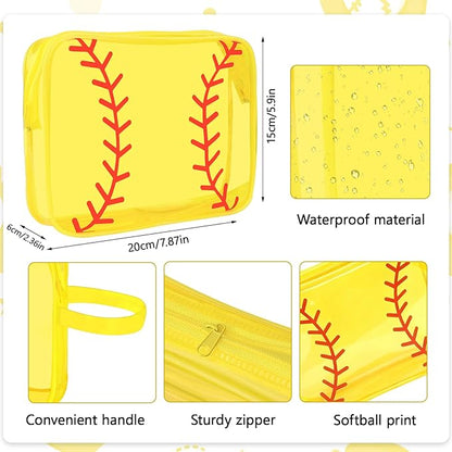 40 Pack Softball Clear PVC Makeup Bags Bulk, Cosmetic Pouch Waterproof Travel Small Pouches with Zipper for Men and Women Carry-on Traveling Essentials Bags