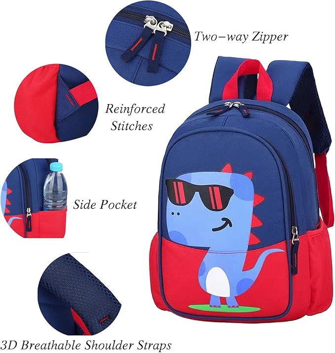 11 Inch Kids Toddler Preschool Travel Backpack Cool Cute Cartoon Daypack (Dinosaur Red)