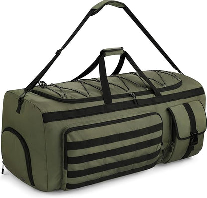 Gonex 130L Extra Large Duffel Bag for Men, Heavy Duty 3 in 1 Convertible Carry Travel Duffle, with Shoe Compartment, Tactical Loops, Sports Gear Bag for Family Trips (Army Green)