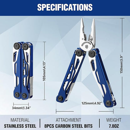 WORKPRO 24-in-1 Mutitool, Stainless Steel Multitool Pliers with Pocket Knife and Screwdrivers, EDC Self-locking Multi Tool with Sheath, Belt Clip for Outdoor Activities, Gifts for Men, Blue