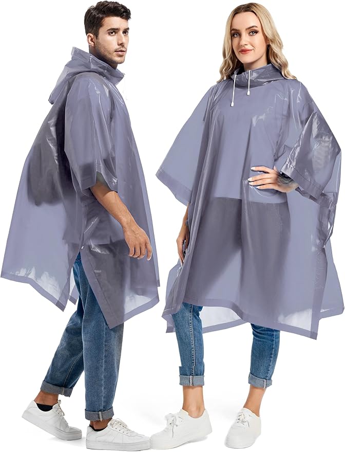 2 Pack Rain Ponchos for Adults Reusable - Raincoats Survival Emergency Heavy Duty Rain Coat with Drawstring Hood