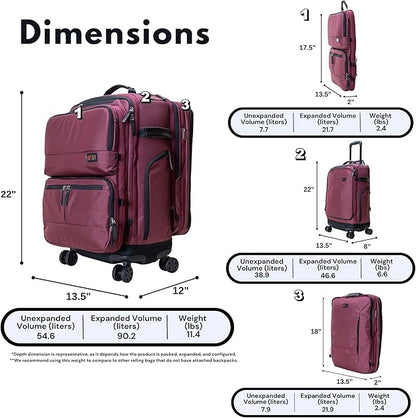 Trilogy Modular System I Modular 4-wheel spinner carry-on, with two zip-off bags! All 3 are Expandable! You get 3 bags in 1! Mix and match; take apart to fit crowded airplane spaces (Zinfandel)