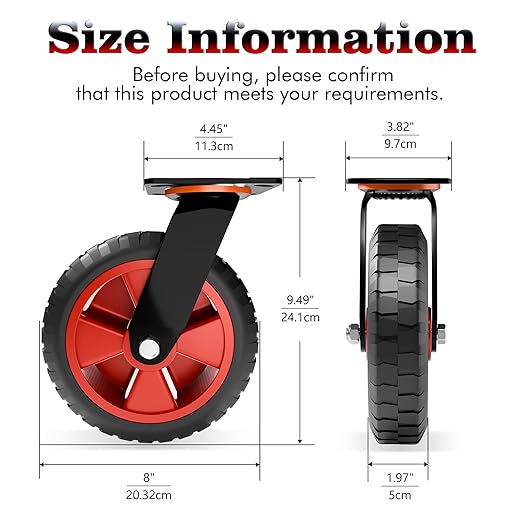 8 Inch Heavy Duty Industrial Casters,500 LBS Capacity per Caster, Set of 2 Swivel Solid Rubber Wheels for Utility Cart, Dolly,Chicken Coop,Workbench & Outdoor(no Brake)