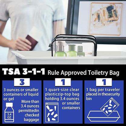 16 Pieces Clear Cosmetic Bags PVC Clear Makeup Bags TSA Approved Toiletry Bag with Zipper Waterproof Vinyl Plastic Organizer Storage Transparent Pouch for Women and Men (Black, Small)