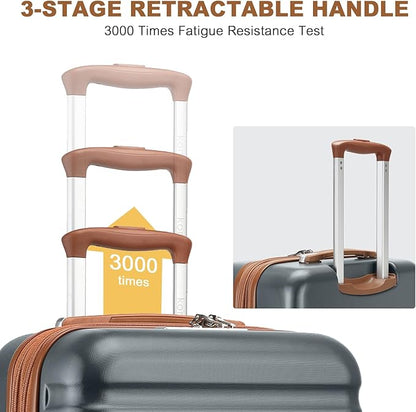 Kono Airline Approved Carry On Luggage 22x14x9 inches, with TSA Lock, 20 Inch Expandable Lightweight Hardshell Suitcase (Grey brown, Suitable for 1-3 Days of Travel)