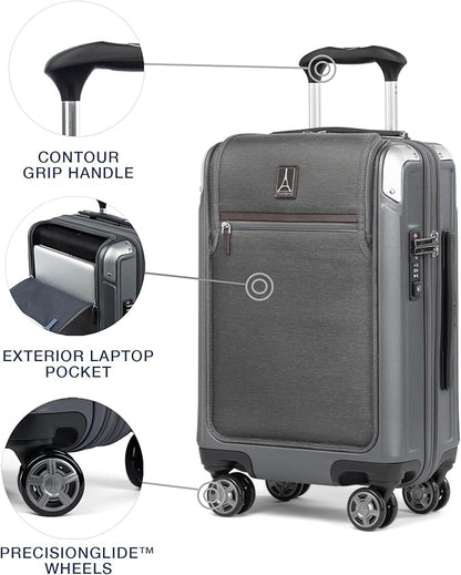 Travelpro Platinum Elite Hardside Expandable Carry on Luggage, 8 Wheel Spinner, TSA Lock, Hard Shell Polycarbonate Suitcase, Vintage Grey, Compact Carry on Laptop Pocket 20-Inch