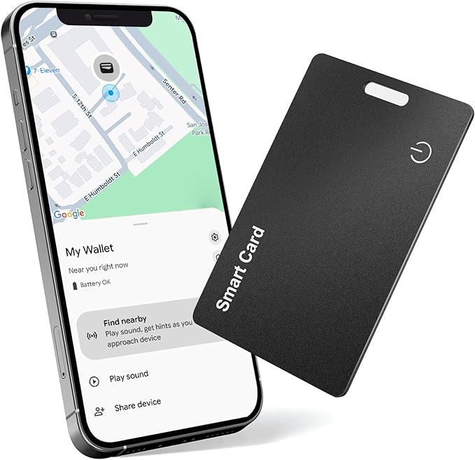 1-Pack Tracker Card for Android - Works with Google Find Hub/My Device Compatible, Ultra-Thin Wireless Charging Bluetooth Locator with Keyring Hole for Keys, Wallets, Pets, Bags & Luggages