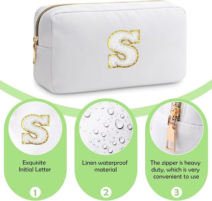 Initial S Makeup Bags Initial Letter A-Z Cosmetic Bag for Women Friends Daughter Sister Mom Inspirational Gifts Travel Toiletry Bag Christmas Birthday Gifts for Her Bridesmaid Bff Makeup Pouch S
