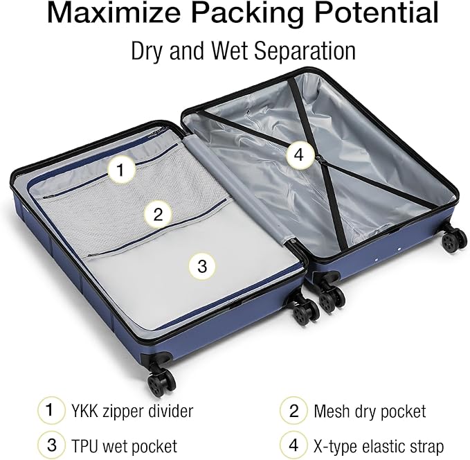 KYME Large Suitcases with Wheels Hardshell 28 Inch Luggage TSA Approved Big Checked Luggage Durable Travel Rolling Suitcase for Women Men Navy