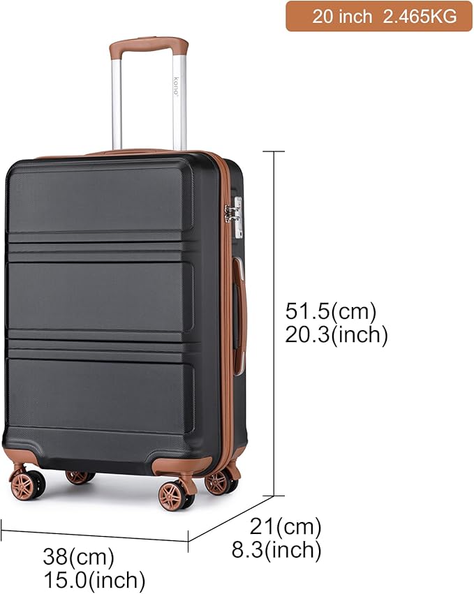 Kono 20'' Carry on Luggage with Spinner Wheel TSA Lock, Lightweight PC+ABS Hardside Luggage Durable Small Carry on Suitcase Apricot Black