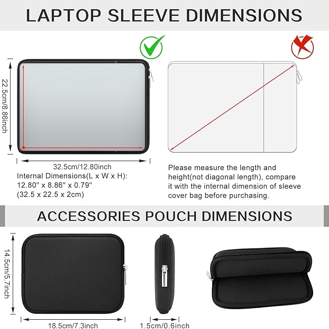 RAINYEAR 13 Inch Laptop Sleeve Compatible 13.3" MacBook Air/Pro M1 M2 M3 M4 A3240 A3113 A2681 A2337 A1932 A2179 A2338 A1706 A1708 Case Bag with Front Pocket Accessories Pouch (Black, Upgraded Version)
