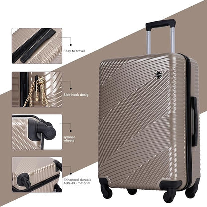 Luggage Sets 3 Piece, Hardside PC ABS Suitcase Set with Spinner Wheels, Lightweight Travel Carry-on and Checked Luggage, 3-Piece Set(20/24/28), Gold