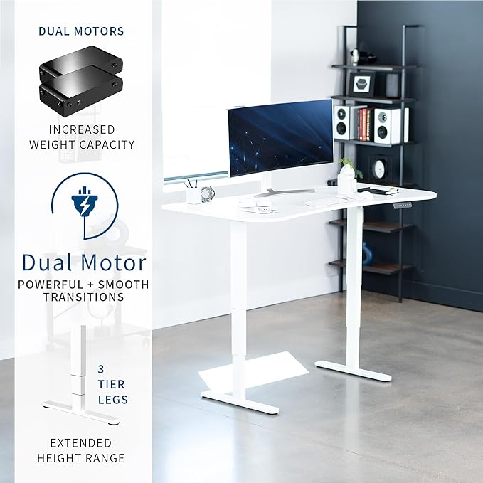 VIVO Electric 63 x 32 in Dual Motor Standing Desk, Memory Height Adjustment, 2B Series, White Top White Frame, DESK-KIT-2W1W