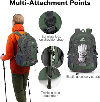 25L Small Hiking Backpack Daypack for Men Women, Waterproof Outdoor Backpack with Chest Strap for Camping, Green