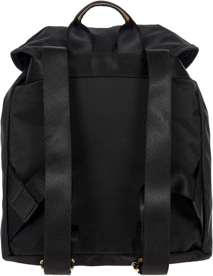 Bric's X-Travel Piccolo City Backpack 10", Water-Resistant Satin Nylon Daypack with Leather Details, Drawstring Closure, Adjustable Straps and Multi-Pocket Organization - Black
