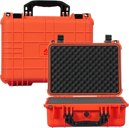 16x 12.8x 6.8 Inch Hard Case, Portable Weather Waterproof Protective Camera Case with Customizable Foam, Fit Use of Drones, Camera, Equipments, Orange