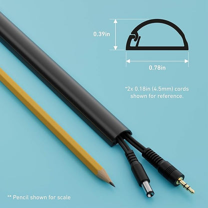 D-Line Half Round Cord Hider, Patented Cable Cover, Hide TV Wall Mount Wires, Raceway for Cords, Decorative Wire Covers, Paintable, Adhesive Cable Concealer, 2X 0.78in W x 0.39in H x 39in L, Black