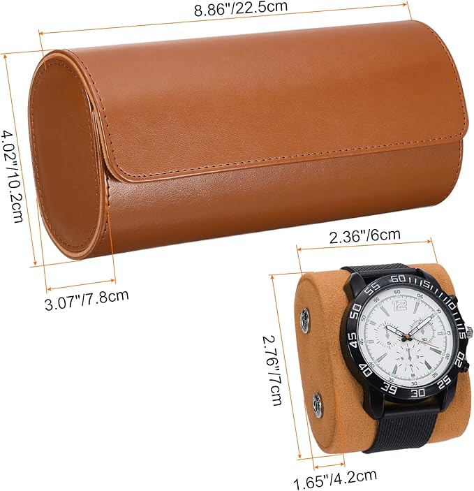 HARFINGTON Watch Roll Travel Case 3 Slot Portable Leather Watch Case for Men and Women, Watches Storage Organizer with Removable Pillows for Traveling, Display, Home Storage, Yellow