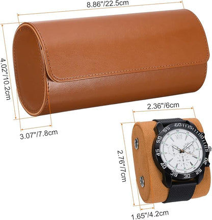 HARFINGTON Watch Roll Travel Case 3 Slot Portable Leather Watch Case for Men and Women, Watches Storage Organizer with Removable Pillows for Traveling, Display, Home Storage, Yellow