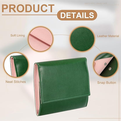 HARFINGTON Watch Roll Travel Case, 2 Slots Portable Leather Watch Cases for Men and Women, Watches Storage Organizer for Traveling Display Home Storage, Green