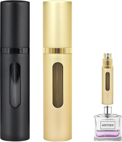 Perfume Travel Refillable Bottle - 2-Pack 5ML Pocket Perfume Atomizer, Travel Perfume Atomizer Refillable Perfume Spray Bottle (Black & Gold)
