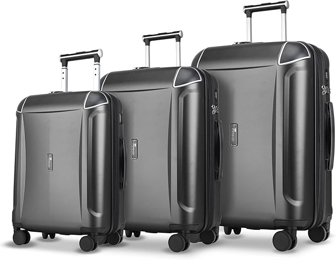 Luggage Sets 3 Piece with Cup Holder & USB Port, Expandable PC Hardside Durable Suitcases with Spinner Wheels & TSA Lock, 20/24/28 Inch, Black