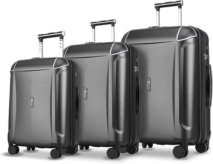 Luggage Sets 3 Piece with Cup Holder & USB Port, Expandable PC Hardside Durable Suitcases with Spinner Wheels & TSA Lock, 20/24/28 Inch, Black