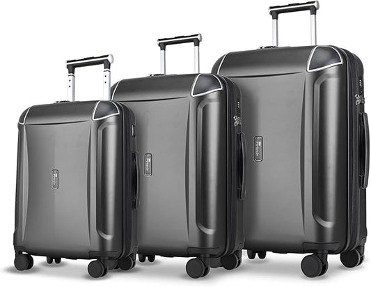 Luggage Sets 3 Piece with Cup Holder & USB Port, Expandable PC Hardside Durable Suitcases with Spinner Wheels & TSA Lock, 20/24/28 Inch, Black