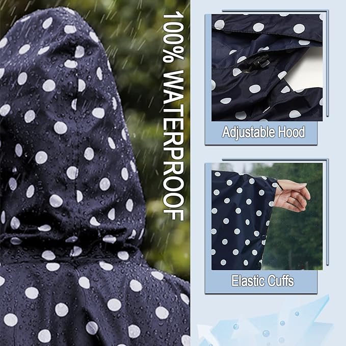 Fashion Hooded Rain Poncho Waterproof Raincoat Jacket with pocket for Women/Men/Adult