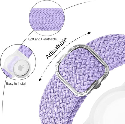 Vanjua Wristband for Apple AirTag, Protective Case Compatible with Air Tag GPS Tracker Holder with Braided Bracelet, Adjustable Anti Lost Watch Band for Toddler Child Elder (Green+Lavender)