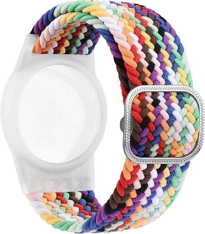 Vanjua Wristband for Apple AirTag, Protective Case Compatible with Air Tag GPS Tracker Holder with Braided Bracelet, Adjustable Anti Lost Watch Band for Toddler Child Elder (Blue+Rainbow)