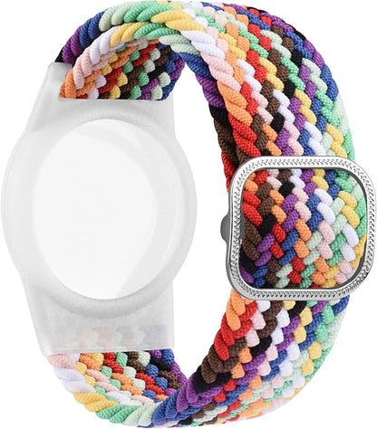 Vanjua Wristband for Apple AirTag, Protective Case Compatible with Air Tag GPS Tracker Holder with Braided Bracelet, Adjustable Anti Lost Watch Band for Toddler Child Elder (Blue+Rainbow)
