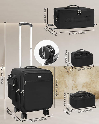 Relavel Rolling Makeup Case Professional Makeup Train Case,Makeup Artist Travel Bag with Wheels,6-in-1 Portable Travel Beauty Trolley Case for Cosmetology Storage(Black)