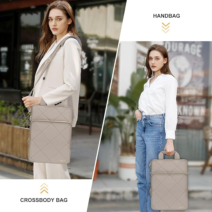 MOSISO Vertical Laptop Shoulder Bag,Computer Bag,Rhombus Quilted Messenger Bag with Front Pocket&Handle&Belt