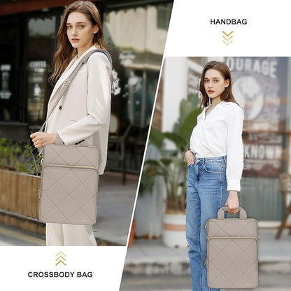 MOSISO Vertical Laptop Shoulder Bag,Computer Bag,Rhombus Quilted Messenger Bag with Front Pocket&Handle&Belt