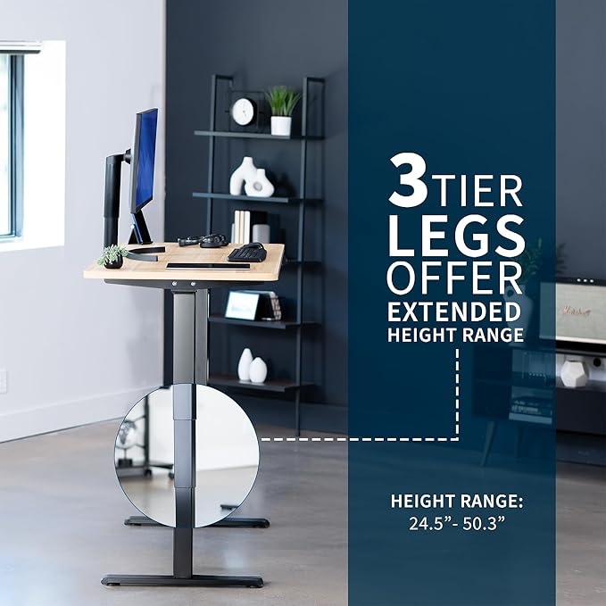 VIVO Electric 55 x 28 in Dual Motor Sit Stand Desk, Memory Height Adjustment, 2B Series, Light Wood Top Black Frame, DESK-KIT-2B55C