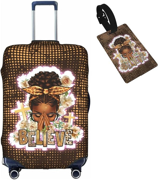 Travel Suitcase Protector African American Girl Elastic Protective Washable Luggage Cover With Concealed Zipper Suitable For 18-32 Inch(XL (for 29-32 inch luggage))