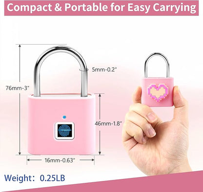 UMIKSMART Smart Fingerprint Lock, Combination Keyless Padlock with USB Charging, Waterproof for Bike, School Locker, Gym, Luggage, Storage, Sweet Pink Set