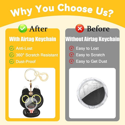 Leather Keychain for Airtag, Cute Protective Keychain Holder Compatible with Apple Air Tag,GPS Item Tracker Case Cover for Keys,Bags,Pets,Luggage(Cat)