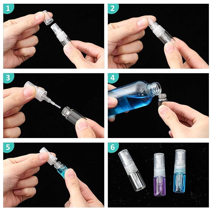 Zhehao 50 Pcs Mini Spray Bottles 2 ml Clear Glass Perfume Bottles Refillable Fine Mist Perfume Atomizer Portable Empty Sample Containers for Cleaning, Essential Oils, Travel (Clear Cap)