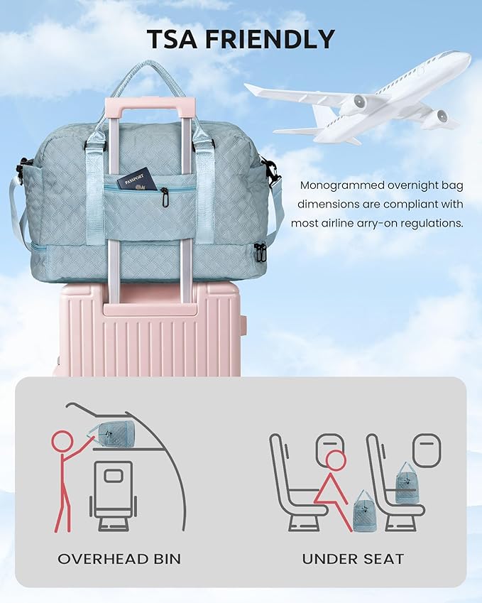 Gifts for Girls-Teen Weekender Bags, Personalized Monogram Overnight Bag, Letter Travel Bag with Makeup Bag, Personalized Gift Idea for Women Her (Letter G)