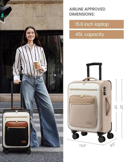 LOVEVOOK Carry on Suitcase 22x14x9 Airline Approved,20 inch Lightweight Waterproof Suitcases with 360° silent swivel wheels, TSA Lock and Compartment, Large Capacity travel Suitcase Beige khaki