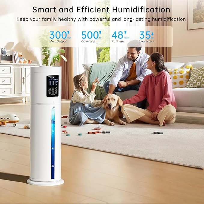 2.1Gal/8L Smart Humidifier Large Room, Top Fill Humidifiers for Bedroom with Diffuser, 7 Color Lights,16H Timer, Auto Mode, APP Remote Control, 4 Levels Cool Mist Air Humidifier for Plants Home Office