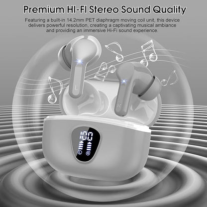Wireless Earbuds, Bluetooth 5.4 Headphones HiFi Stereo, Bluetooth Earbuds with ENC Noise Cancelling Mic, IP7 Waterproof in Ear Earphones, 48H, LED Display Ear buds for Pad Phones Workout Sports, Grey