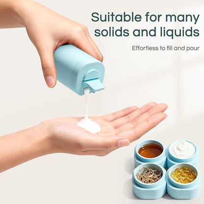 GIGIGO Magnetic Travel Containers Pale Cyan Set, 8-Pack Leakproof Refillable Cosmetic Capsules (0.68/1.69/3.04 fl oz) for Toiletries, Travel Size Jars with Lids & Labels for Skincare, Creams, Lotion