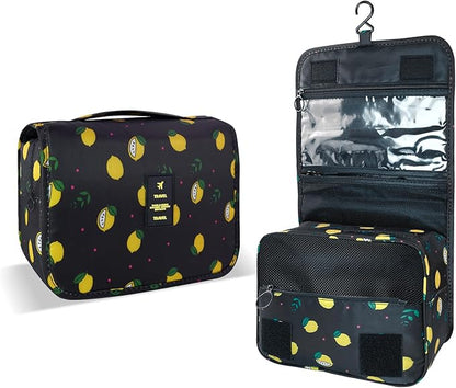 Large Capacity Toiletry Bag Travel Bag with Hanging Hook for Men and Women Waterproof Travel Cosmetic Bag Bathroom Storage Bag for Brushes Set,Full-Sized Shampoo,Accessories-Black Lemon